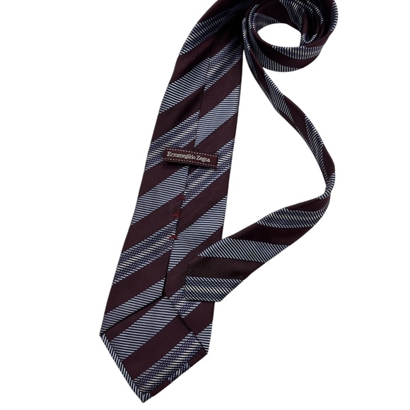 ERMENEGILDO ZEGNA COUTURE Burgundy/Blue Striped Silk LUXURY Tie ITALY - Picture 2 of 5